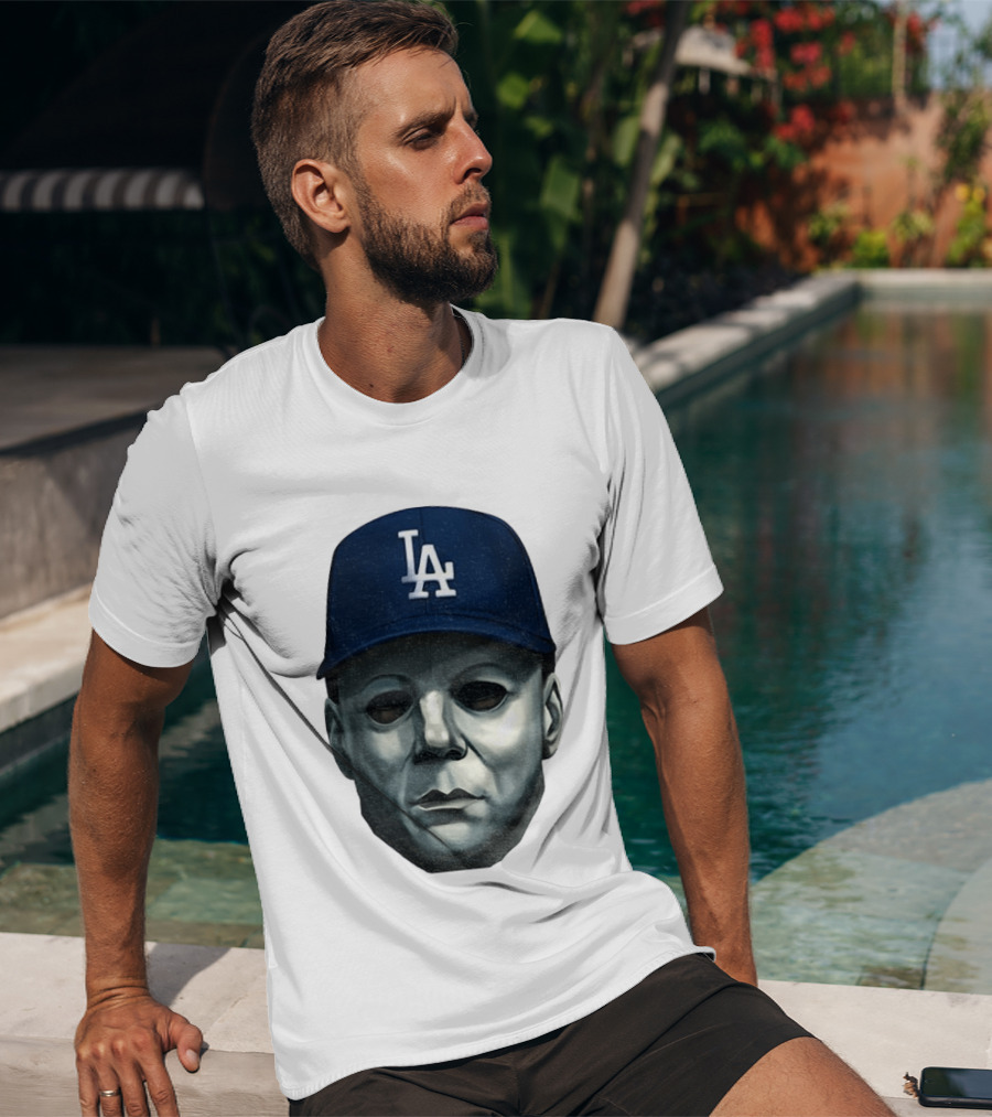 Michael Myers LA Dodgers Cap Halloween Horror T-Shirt