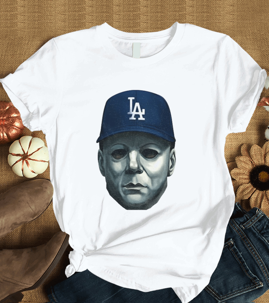 Michael Myers LA Dodgers Cap Halloween Horror T-Shirt