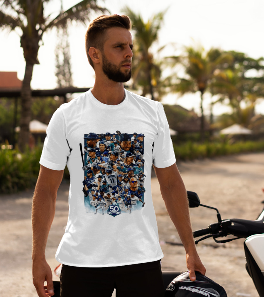 Seattle Mariners 50 Seasons Collage MLB Players Legends And Moments T-Shirt