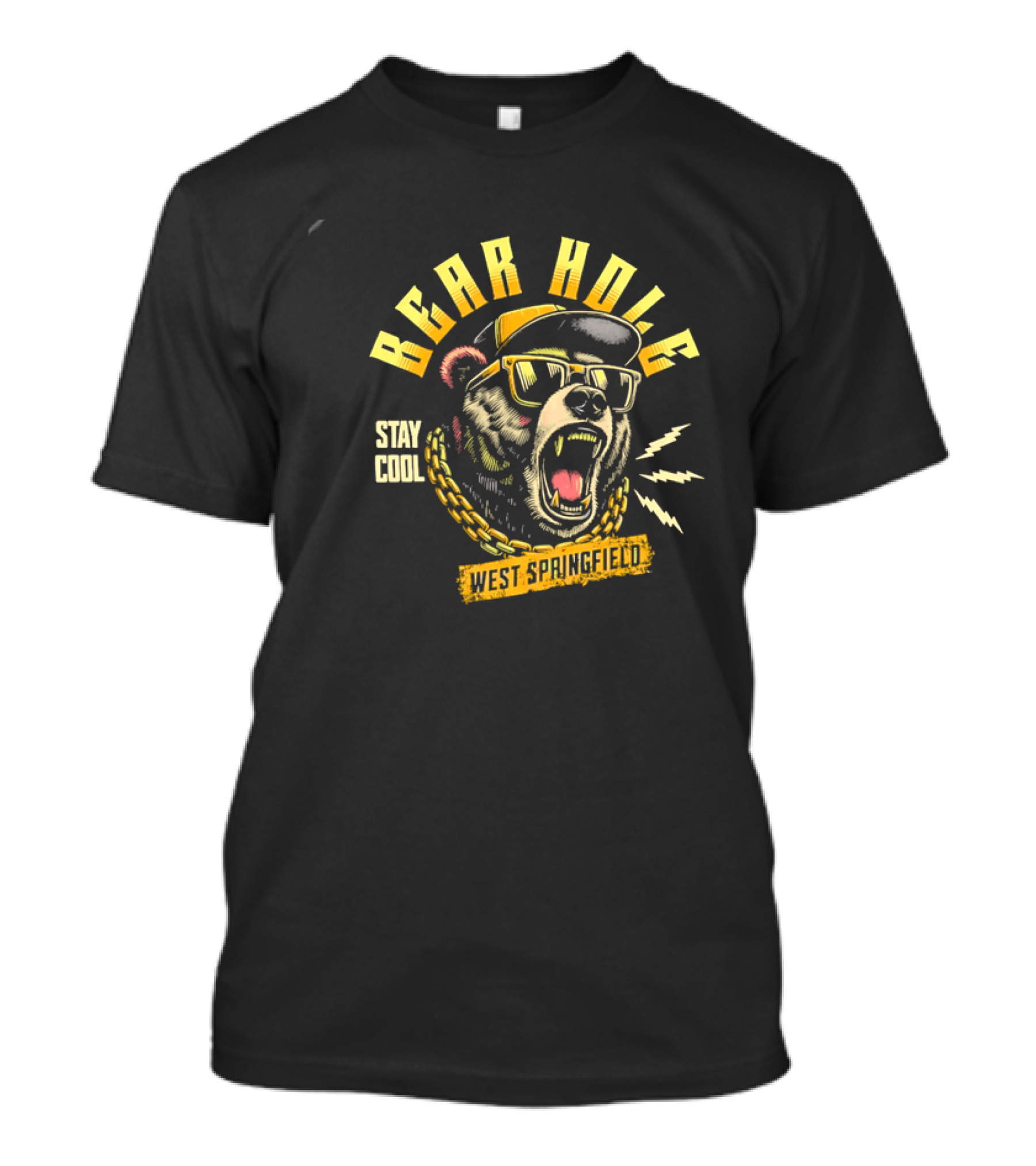 Bear Hole West Springfield Roaring Grizzly Stay Cool Sunglasses Cap Gold Chain T-Shirt