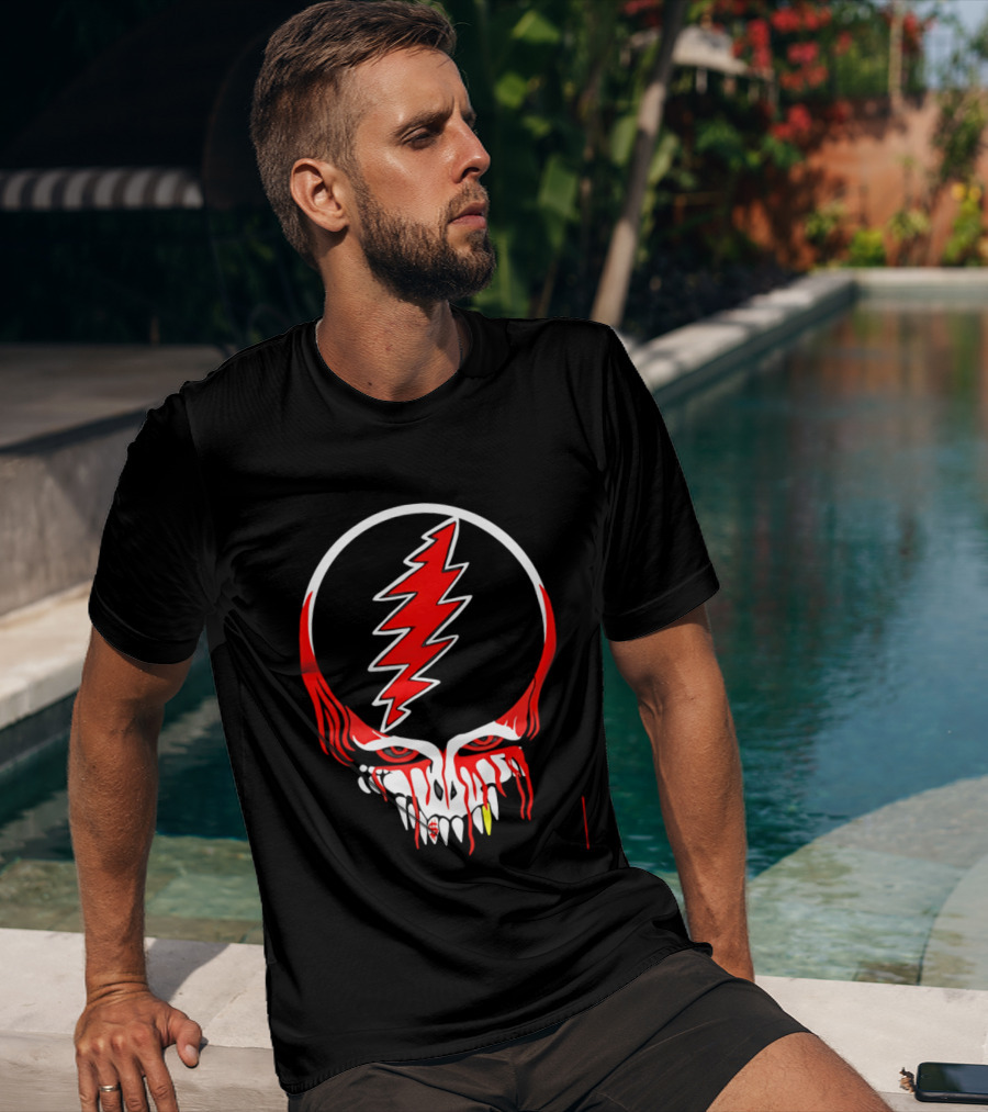 Grateful Dead Steal Your Face Skull Lightning Punk Rock Red White T-Shirt