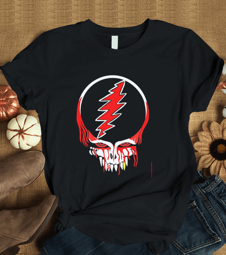 Grateful Dead Steal Your Face Skull Lightning Punk Rock Red White T-Shirt