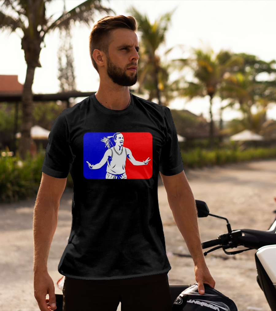 Caitlin Clark Basketball Player Silhouette In Iconic Red And Blue T-Shirt