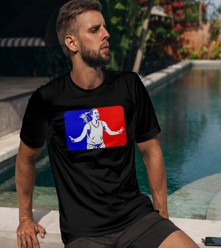 Caitlin Clark Basketball Player Silhouette In Iconic Red And Blue T-Shirt