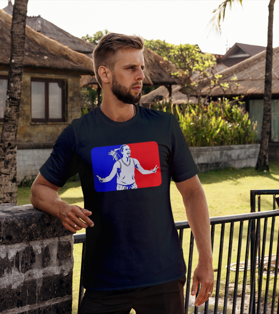 Caitlin Clark Basketball Player Silhouette In Iconic Red And Blue T-Shirt