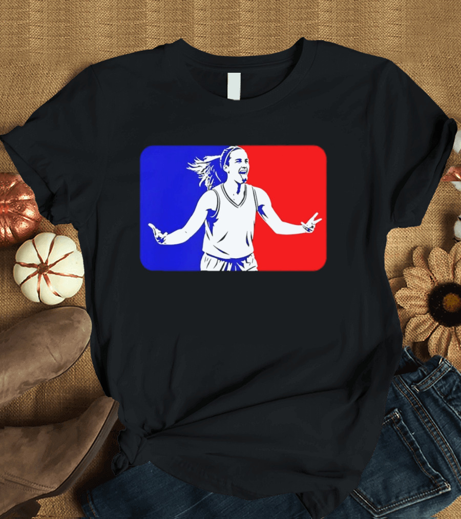 Caitlin Clark Basketball Player Silhouette In Iconic Red And Blue T-Shirt