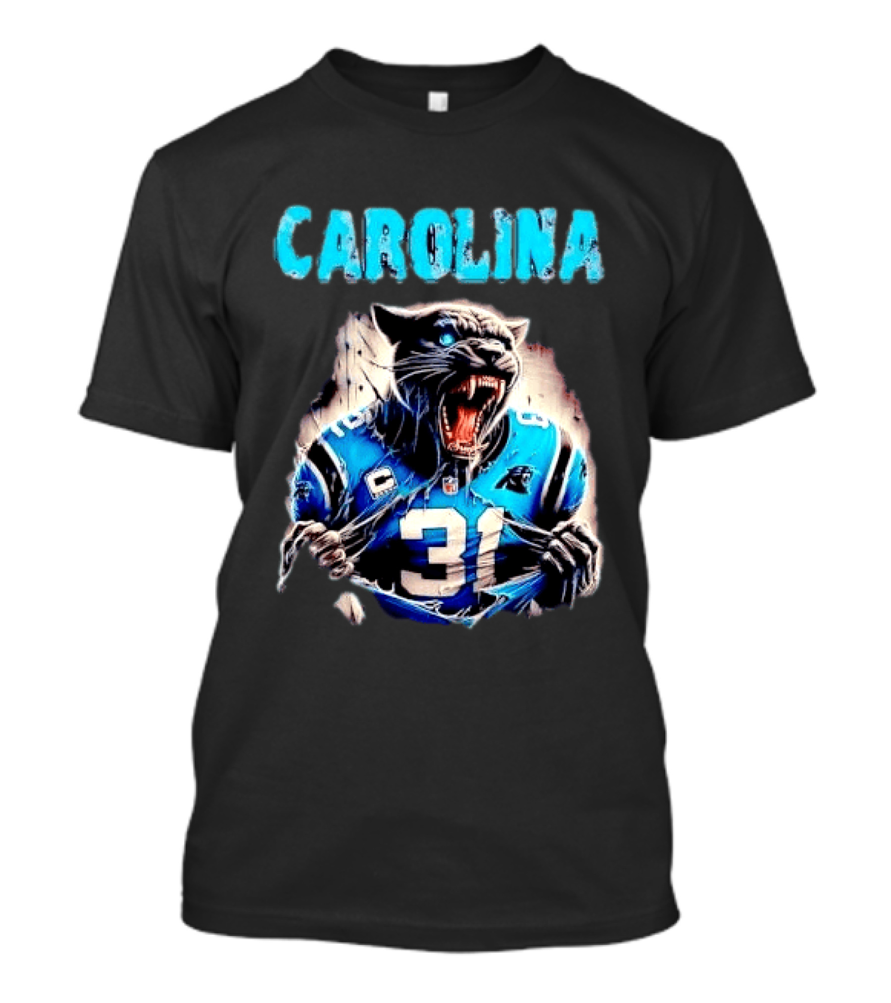 Carolina Panthers Snarling Beast Tearing Blue Jersey 31 T-Shirt
