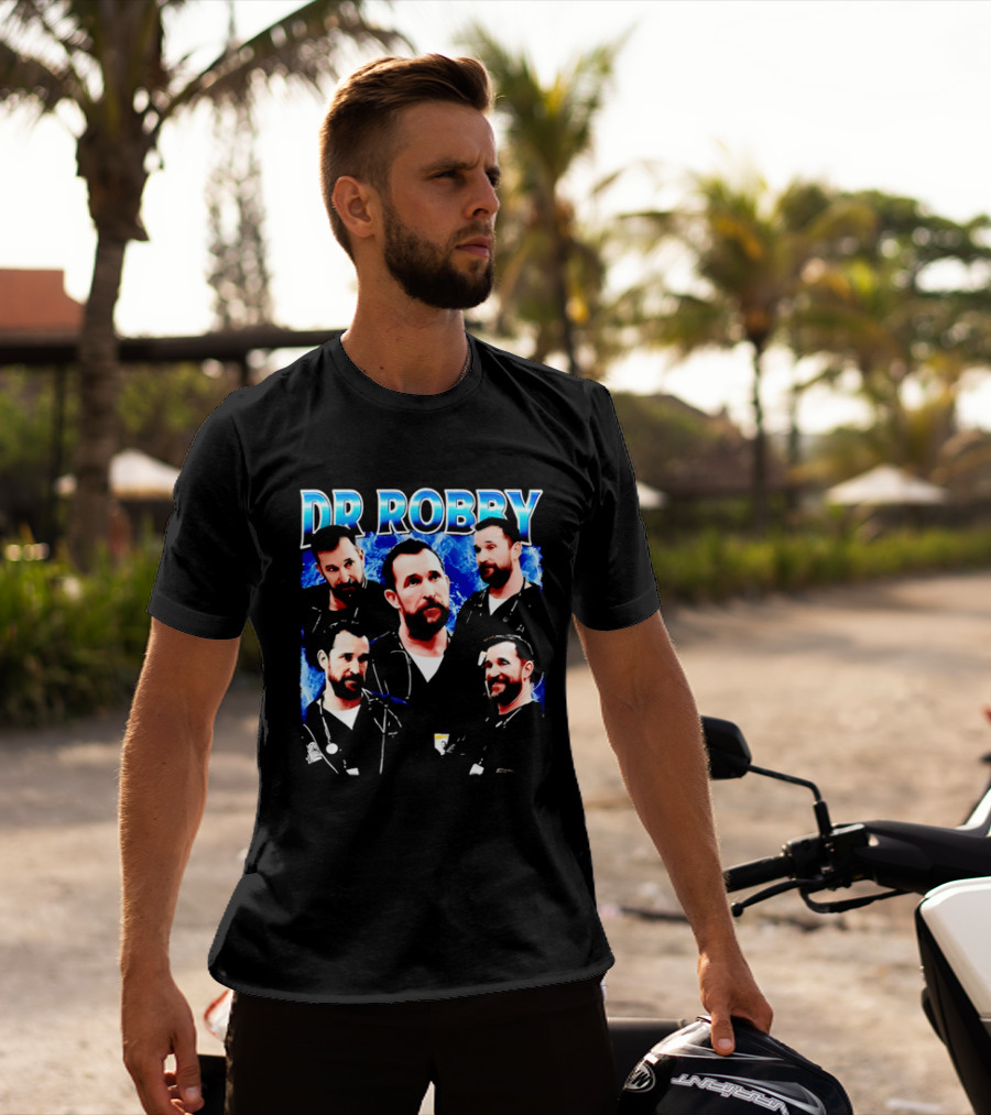 Dr Robby Bearded Male Doctor Scrubs Stethoscope Photo Collage T-Shirt