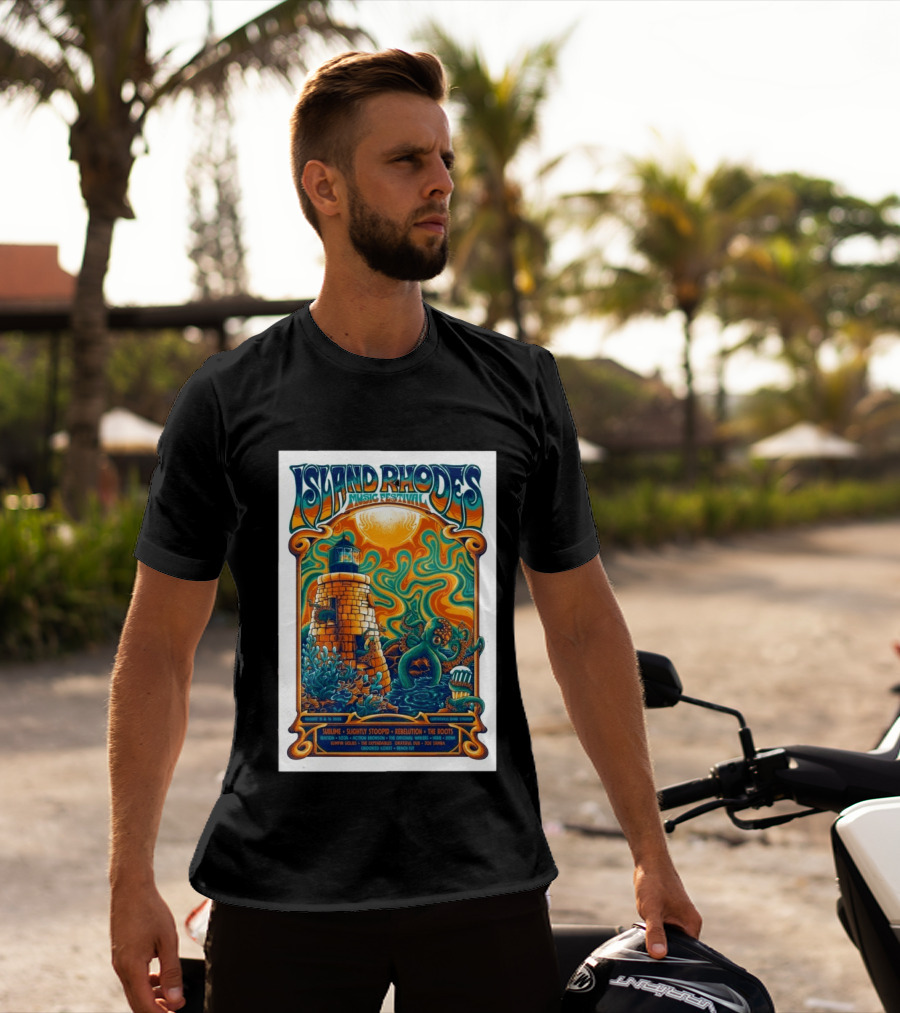 Island Rhodes Music Festival 2026 Lighthouse Octopus Art Pawtucket Rhode Island Sublime Slightly Stoopid August 15 16 T-Shirt