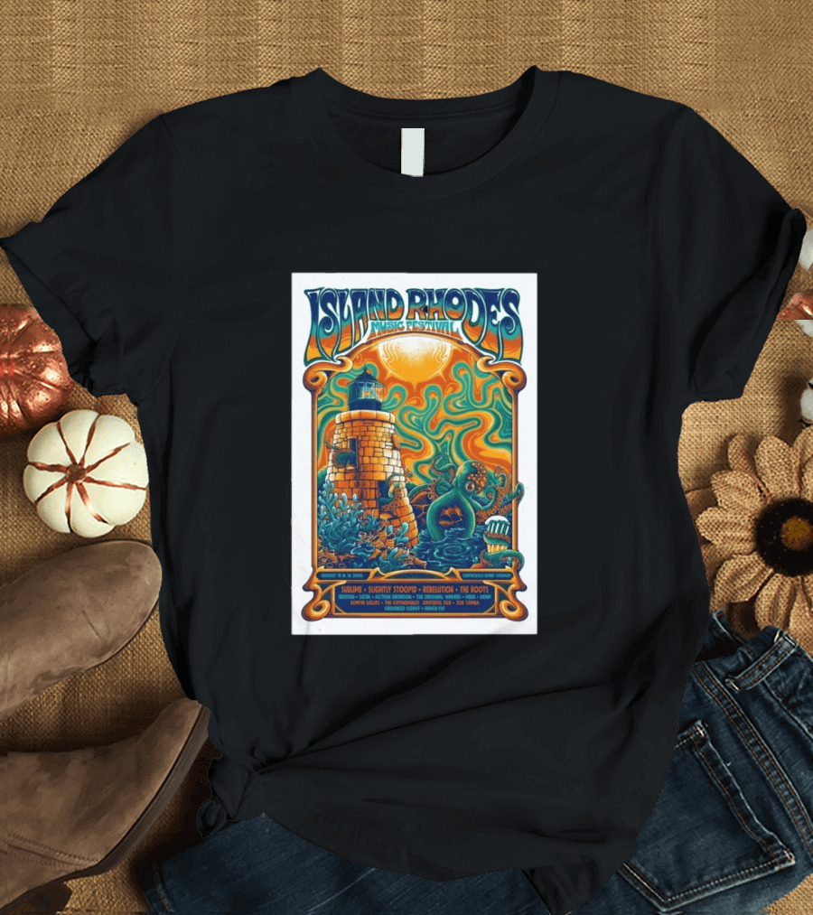 Island Rhodes Music Festival 2026 Lighthouse Octopus Art Pawtucket Rhode Island Sublime Slightly Stoopid August 15 16 T-Shirt