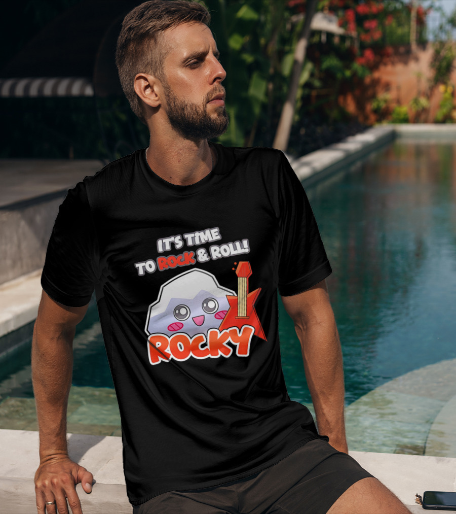 It's Time To Rock And Roll Rocky Rock With Guitar Cute Cartoon T-Shirt