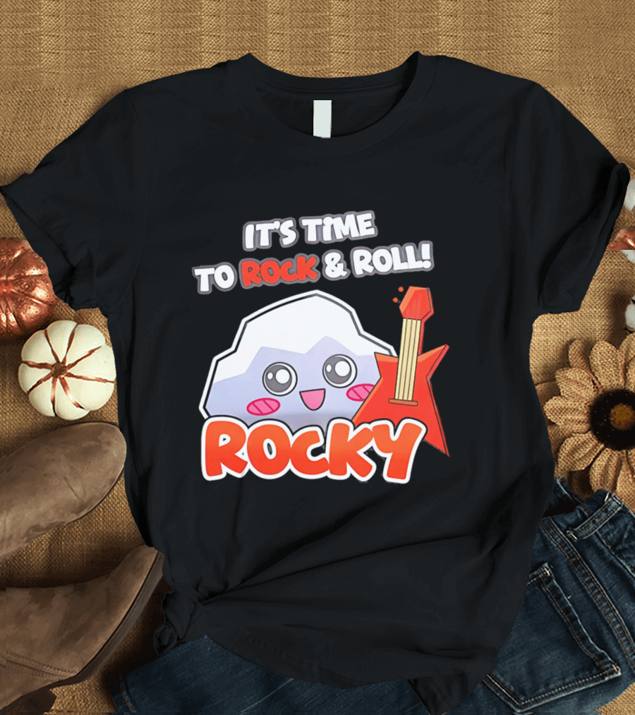 It's Time To Rock And Roll Rocky Rock With Guitar Cute Cartoon T-Shirt
