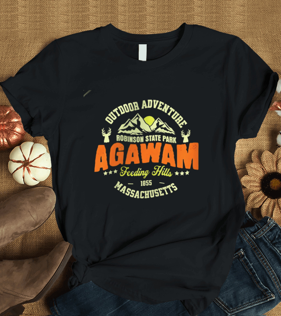 Outdoor Adventure Robinson State Park Agawam Feeding Hills 1855 Massachusetts Mountain Sun Deer T-Shirt