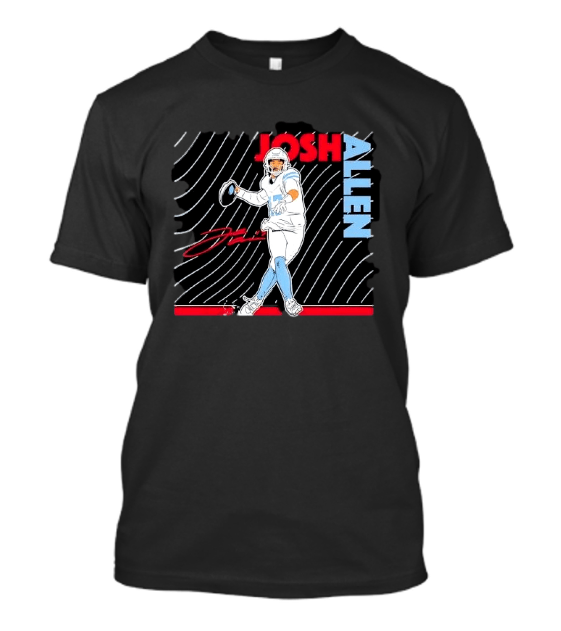 Josh Allen Quarterback Throwing Football Wavy Line Illustration With Bold Name T-Shirt