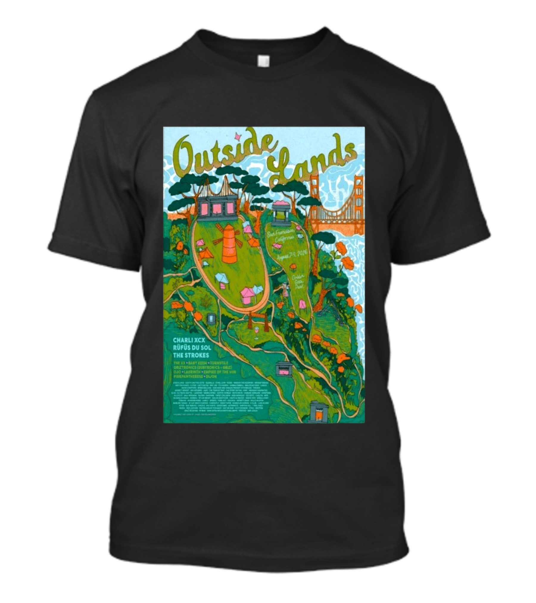 Outside Lands San Francisco August 7 9 2026 Golden Gate Park Charli XCX Rufus Du Sol The Strokes T-Shirt