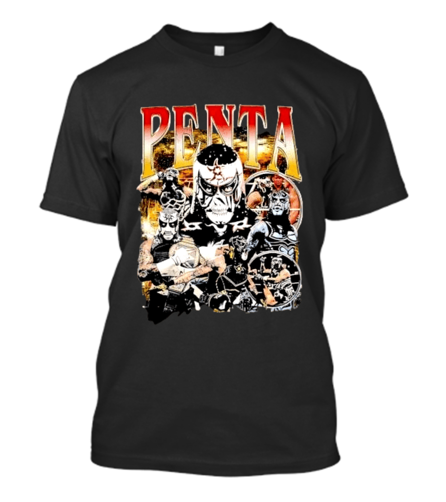Penta Masked Luchador Wrestler Belt Photo Collage Bootleg T-Shirt