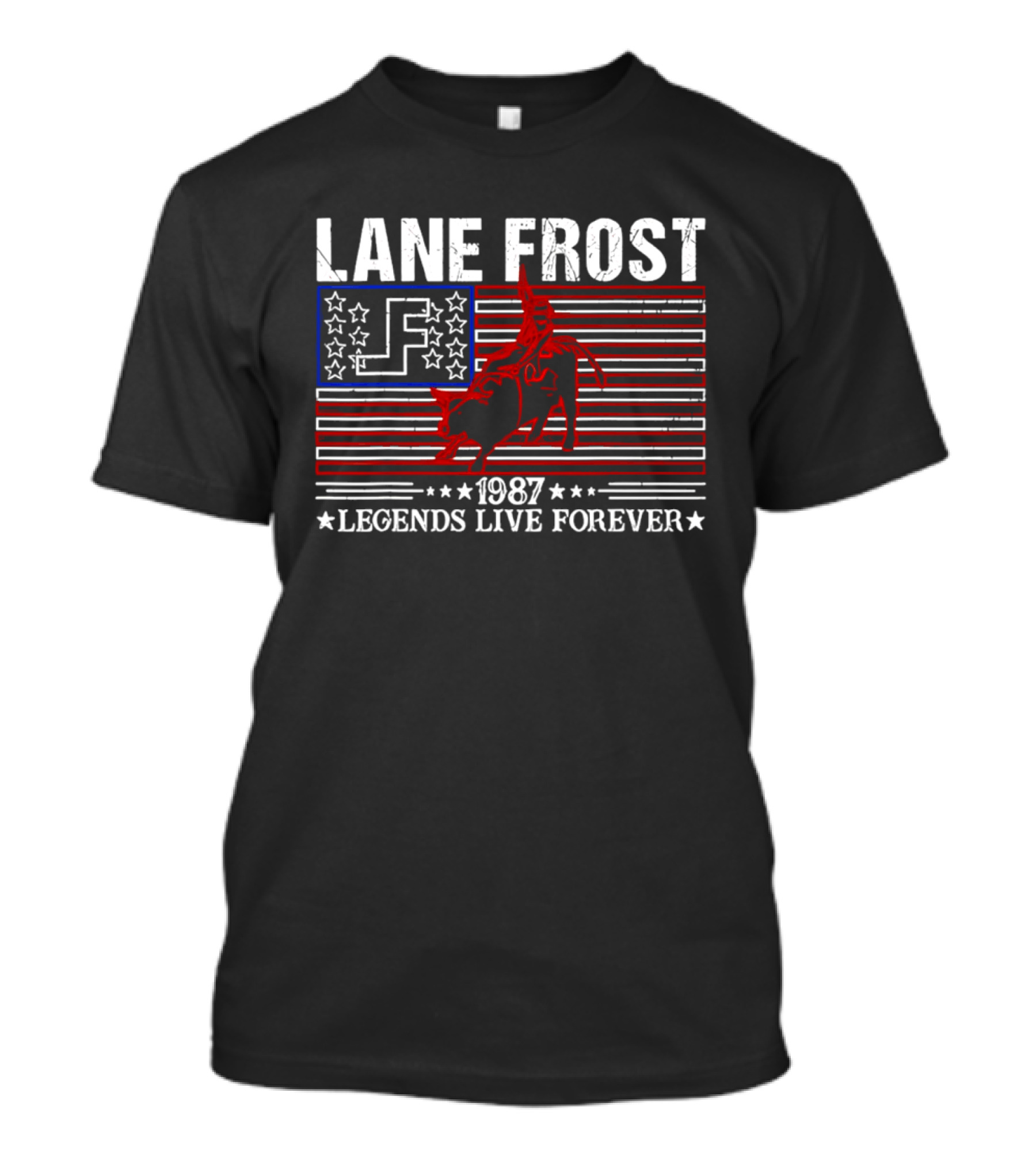 Lane Frost 1987 Legends Live Forever Rodeo US Flag T-Shirt