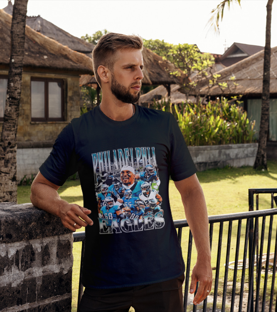 Philadelphia Eagles Player Photo Collage Screaming Metallic Bootleg T-Shirt