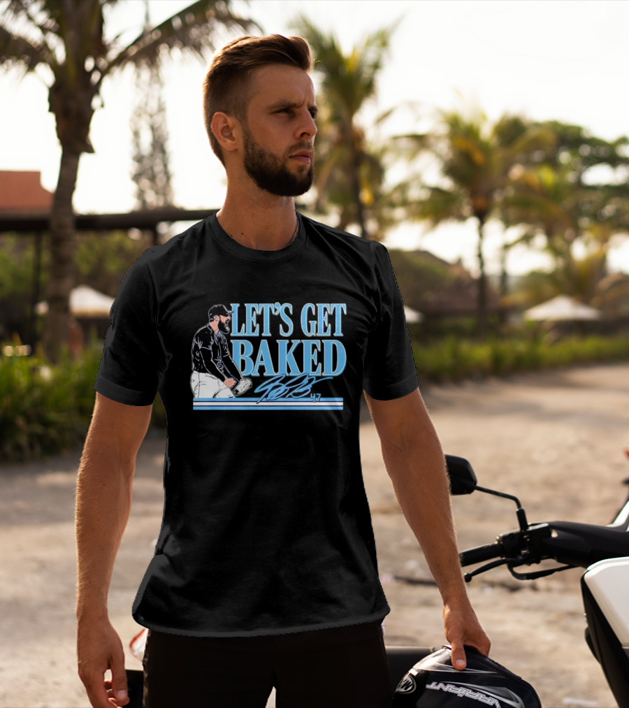 LET'S GET BAKED Bryan Baker Bearded Baseball Pitcher Celebrating Line T-Shirt