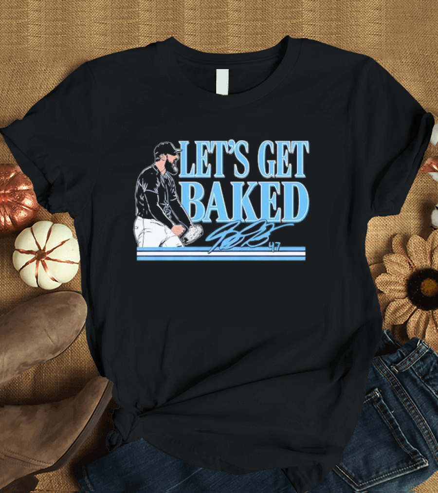 LET'S GET BAKED Bryan Baker Bearded Baseball Pitcher Celebrating Line T-Shirt