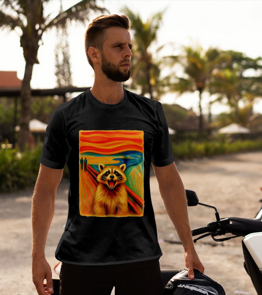 Raccoon The Scream Edvard Munch Painting Mashup T-Shirt