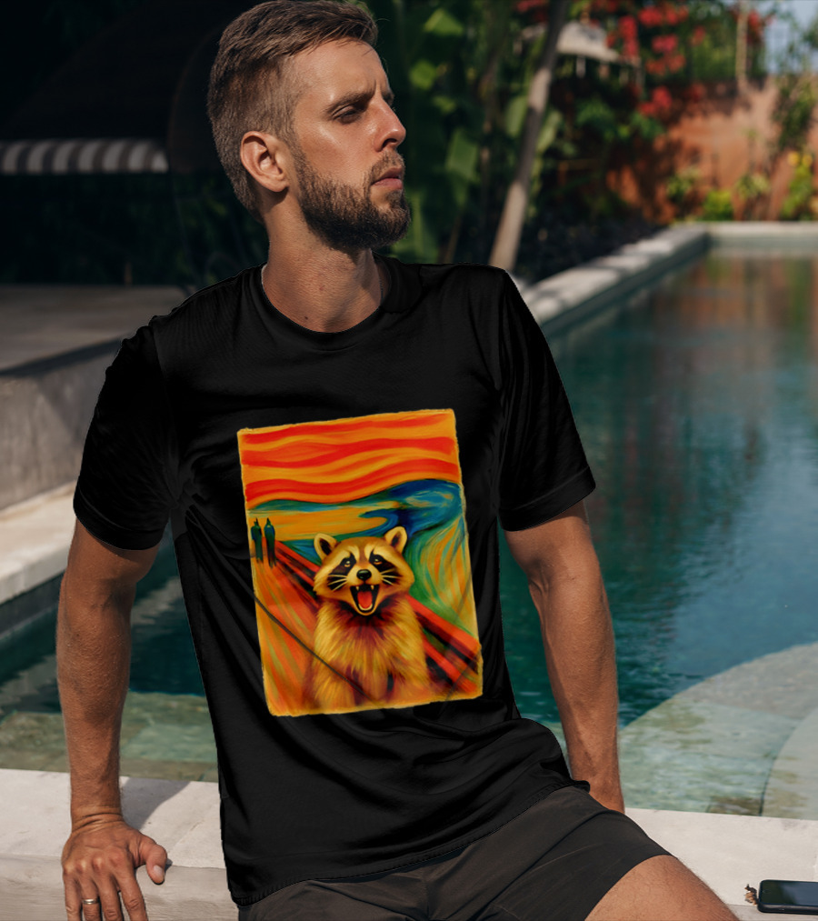 Raccoon The Scream Edvard Munch Painting Mashup T-Shirt