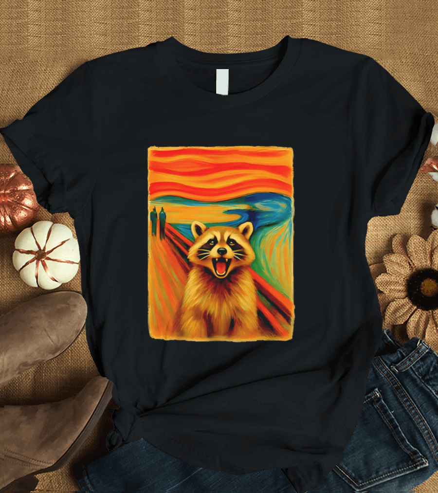Raccoon The Scream Edvard Munch Painting Mashup T-Shirt