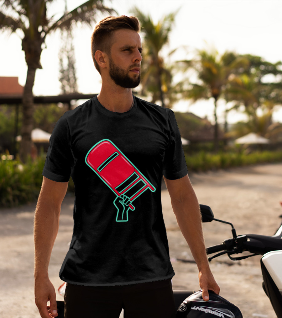 Rebellious Raised Fist Holding Red Chair Protest T-Shirt