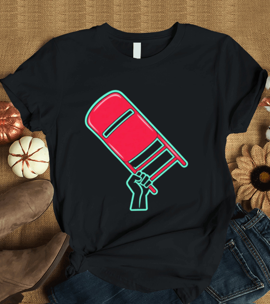 Rebellious Raised Fist Holding Red Chair Protest T-Shirt