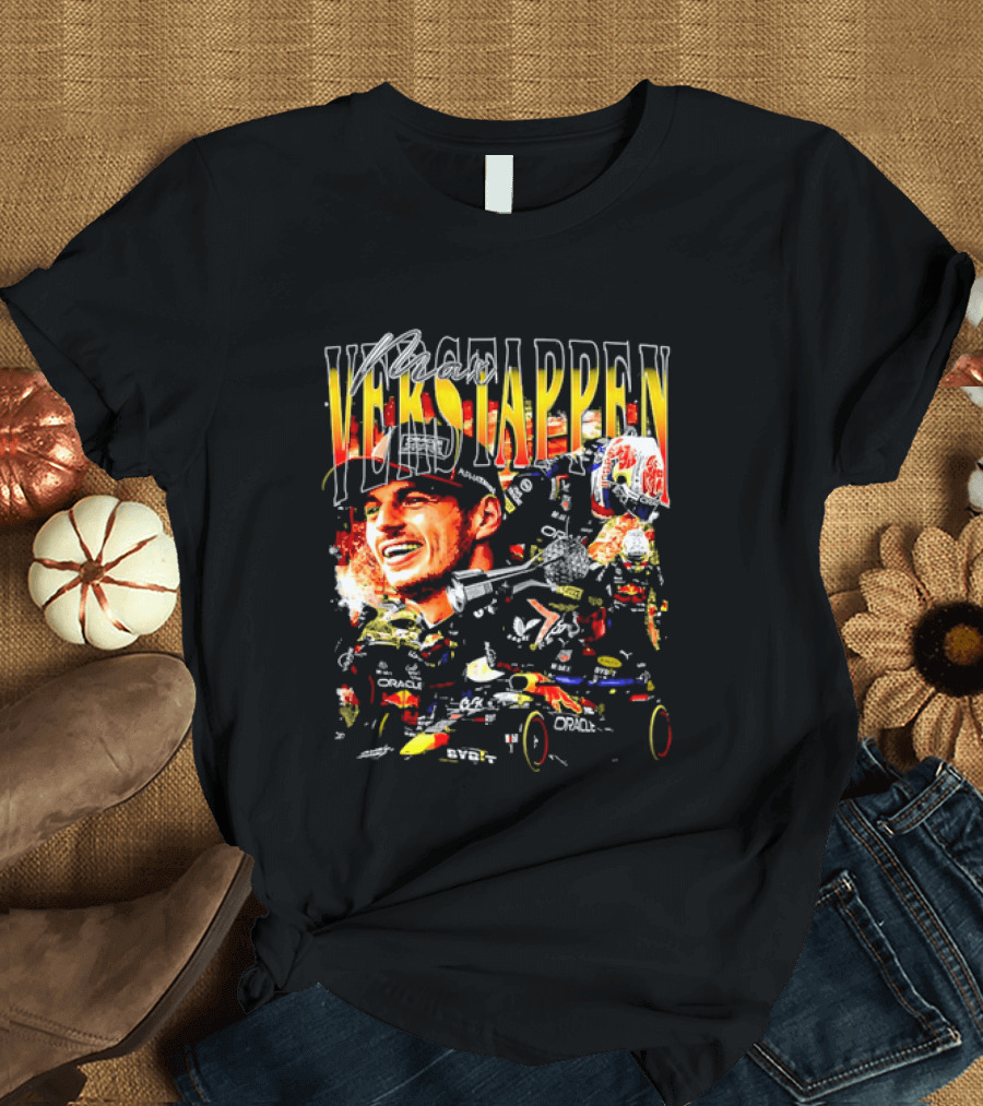 Max Verstappen Red Bull Racing F1 Driver Trophy Car Photo Collage T-Shirt
