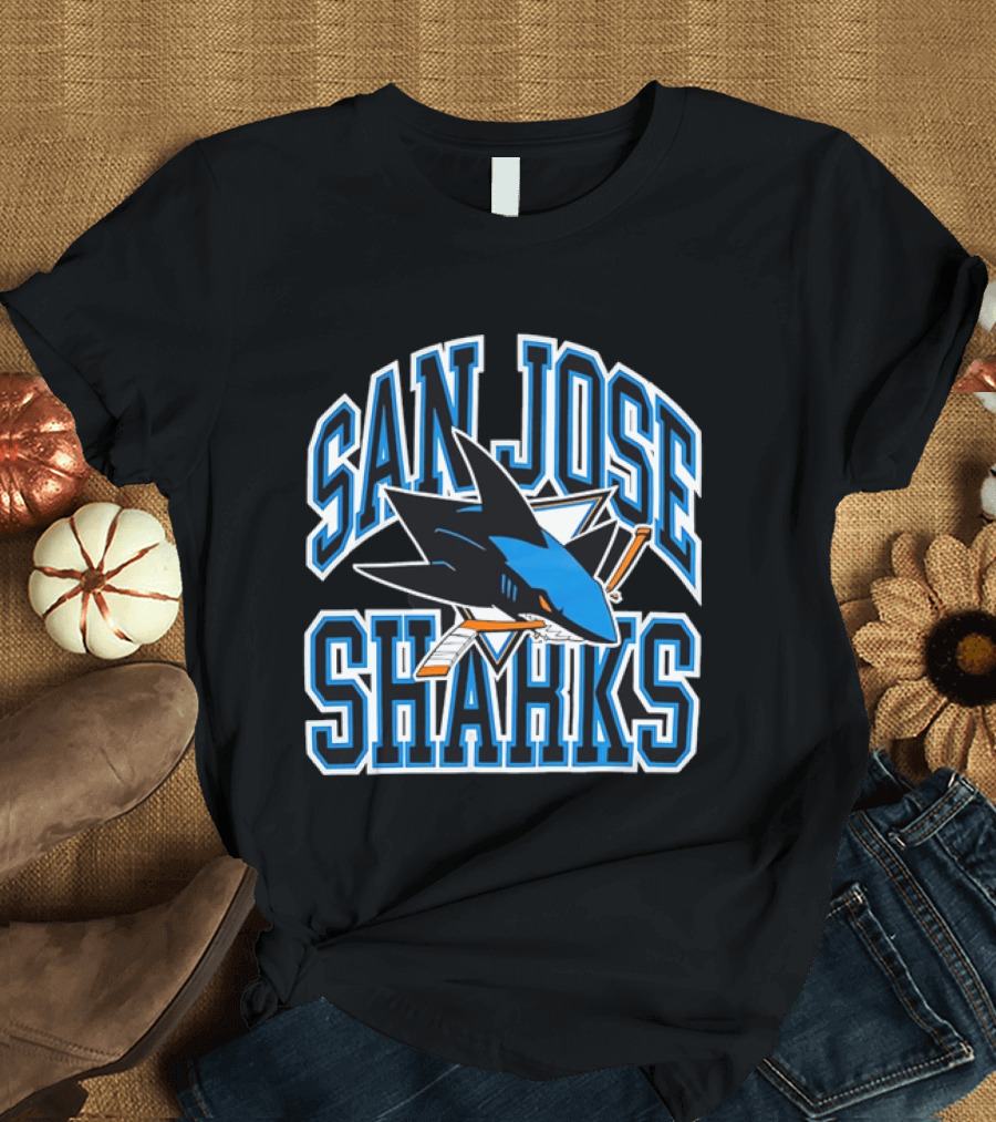 San Jose Sharks Biting Broken Hockey Stick Triangle NHL T-Shirt