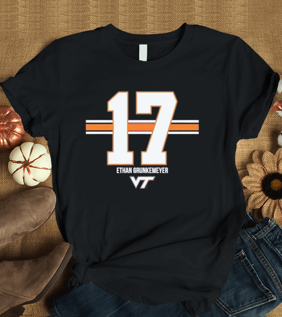 Virginia Tech Hokies Ethan Grunkemeyer 17 Horizontal Stripes T-Shirt