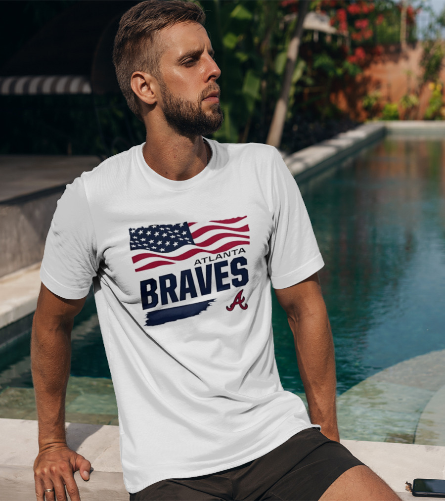 Atlanta Braves Waving American Flag Brushstroke MLB T-Shirt