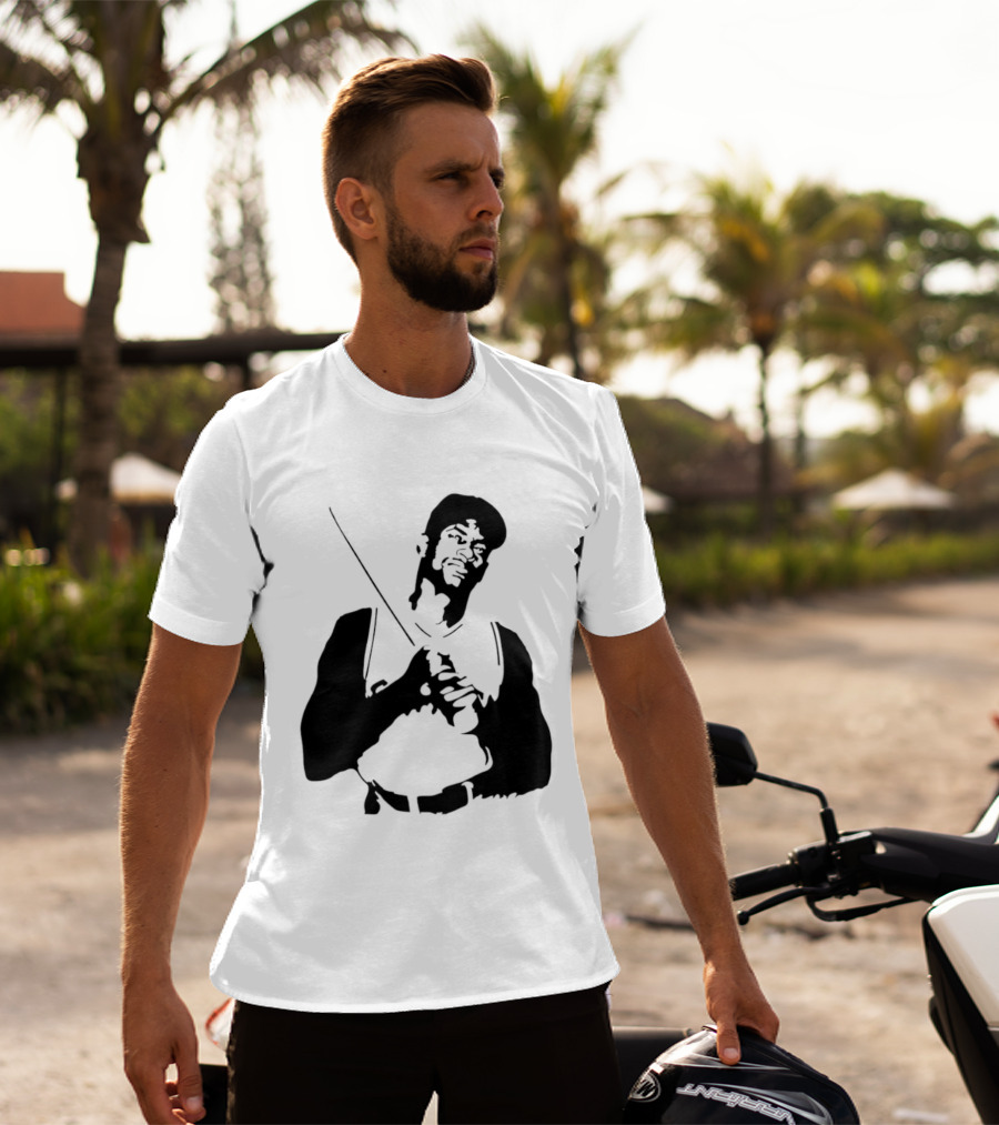 Black And White Stencil Baseball Batter Holding Bat T-Shirt