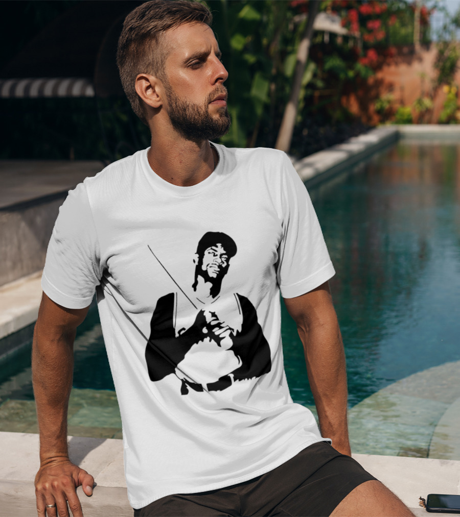 Black And White Stencil Baseball Batter Holding Bat T-Shirt