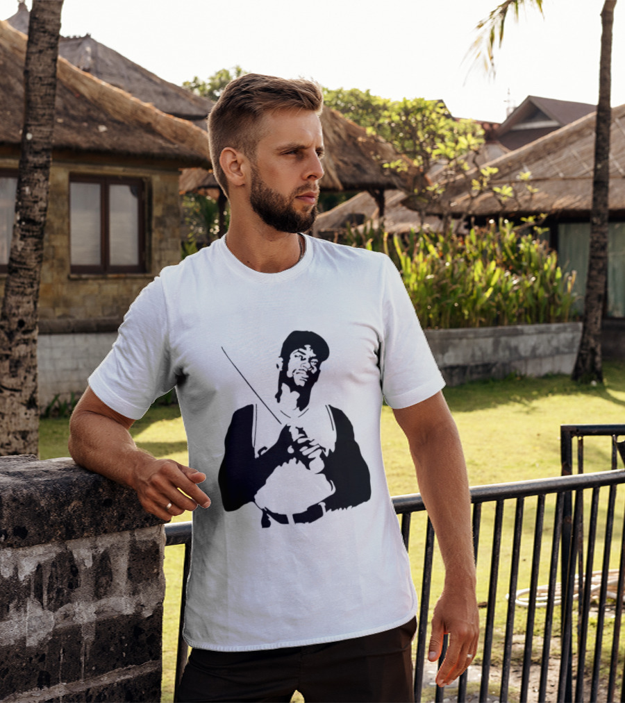 Black And White Stencil Baseball Batter Holding Bat T-Shirt