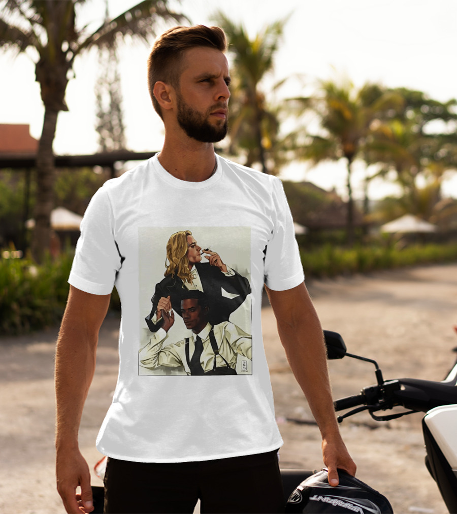 Blonde Tuxedo Smoking Dark Hair Suspenders Duo T-Shirt