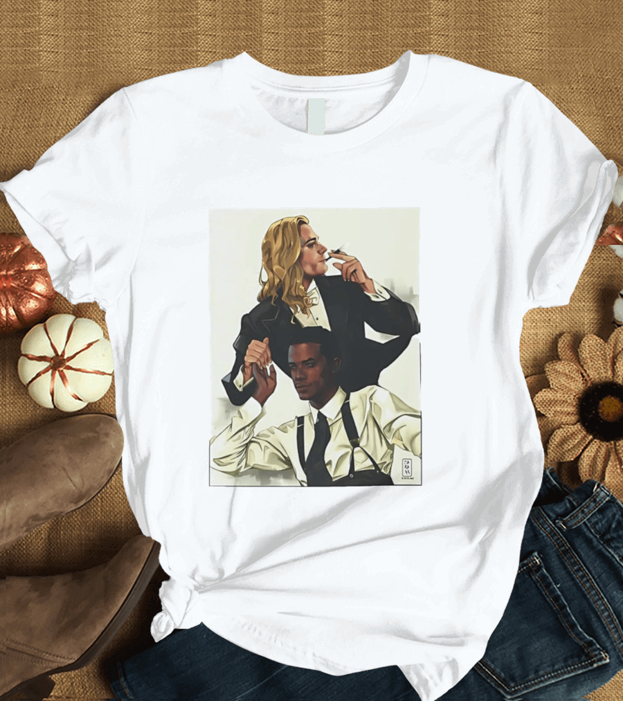 Blonde Tuxedo Smoking Dark Hair Suspenders Duo T-Shirt