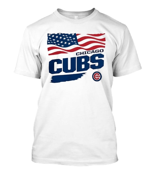 Chicago Cubs American Flag Waving Paint Brush Stroke MLB Cubs T-Shirt