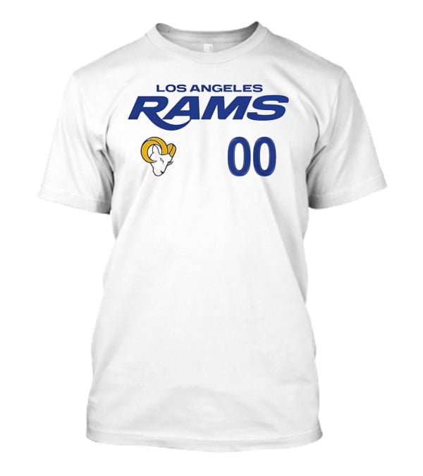 Los Angeles Rams Horned Head 00 Jersey Number Wordmark T-Shirt