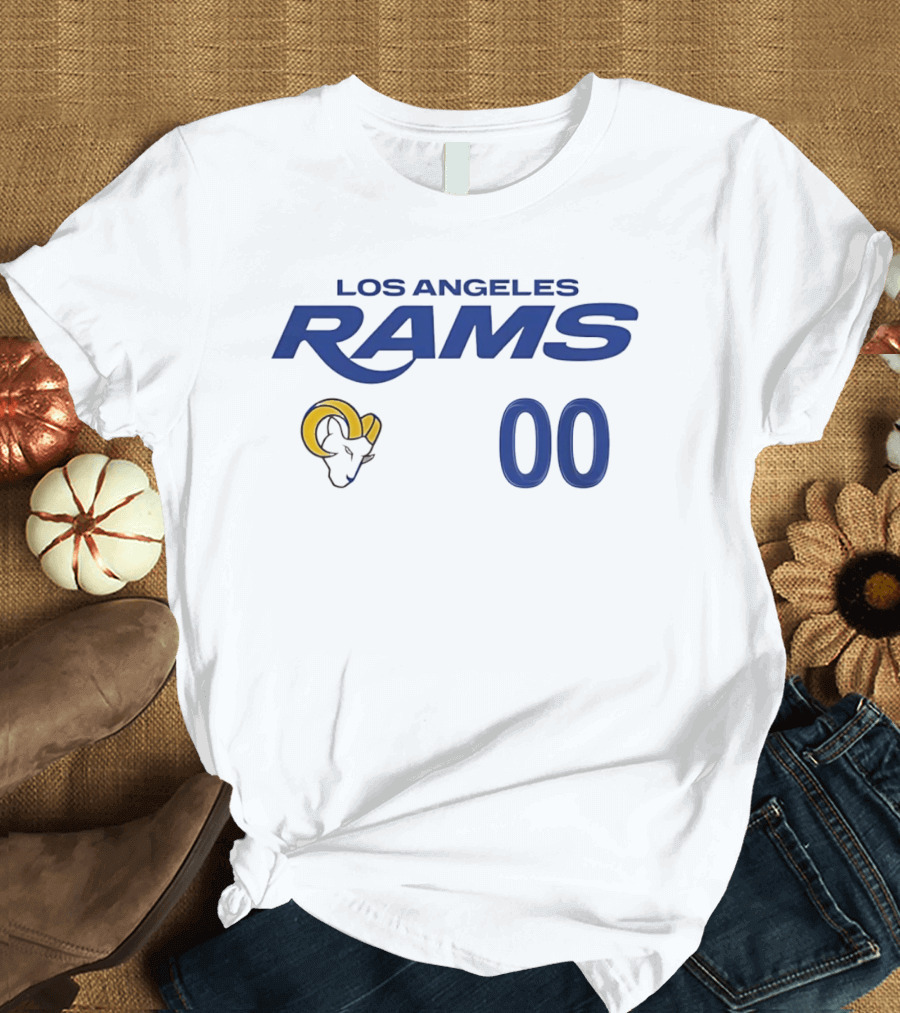 Los Angeles Rams Horned Head 00 Jersey Number Wordmark T-Shirt