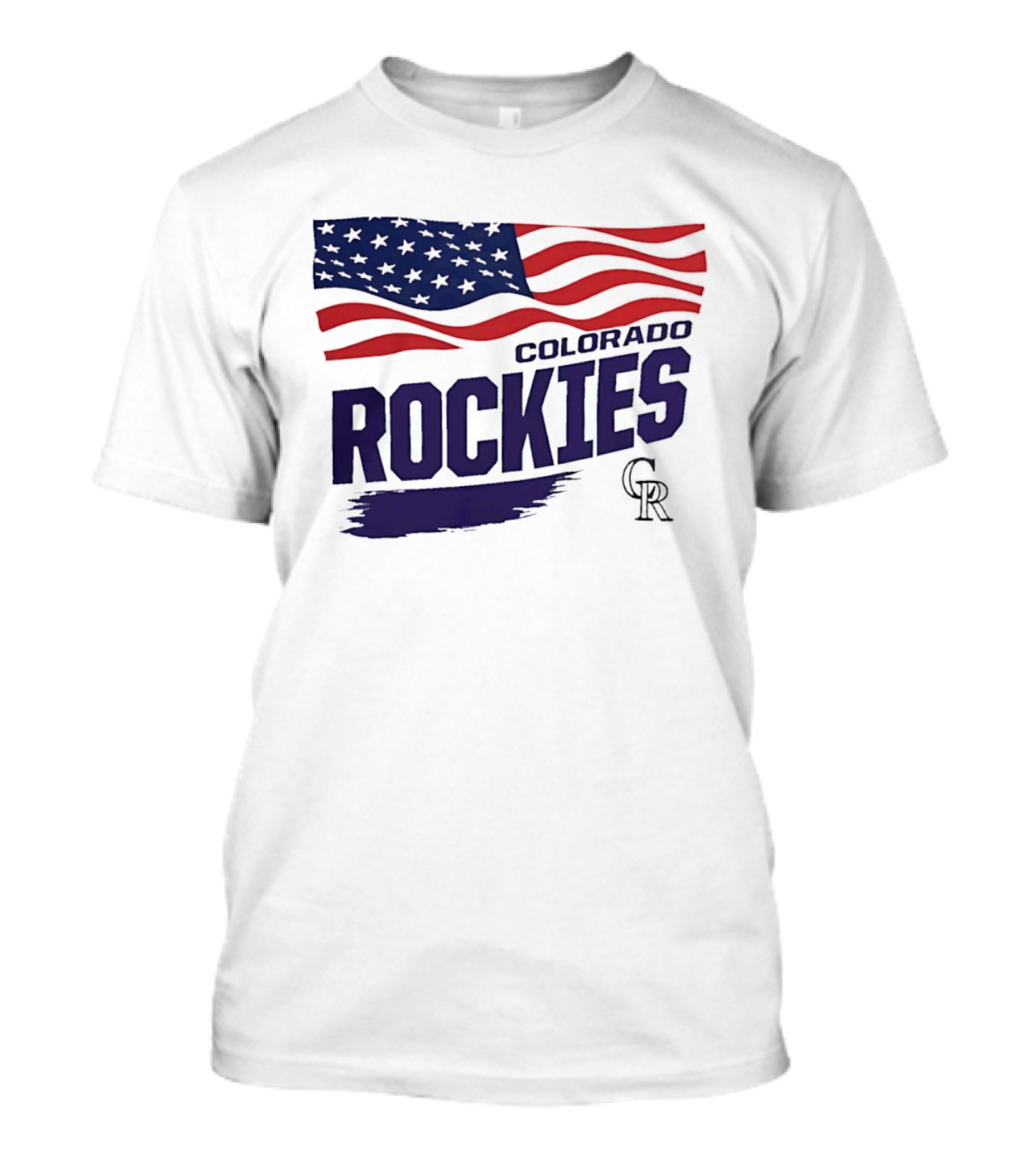 Colorado Rockies MLB American Flag Brush Stroke Waving T-Shirt