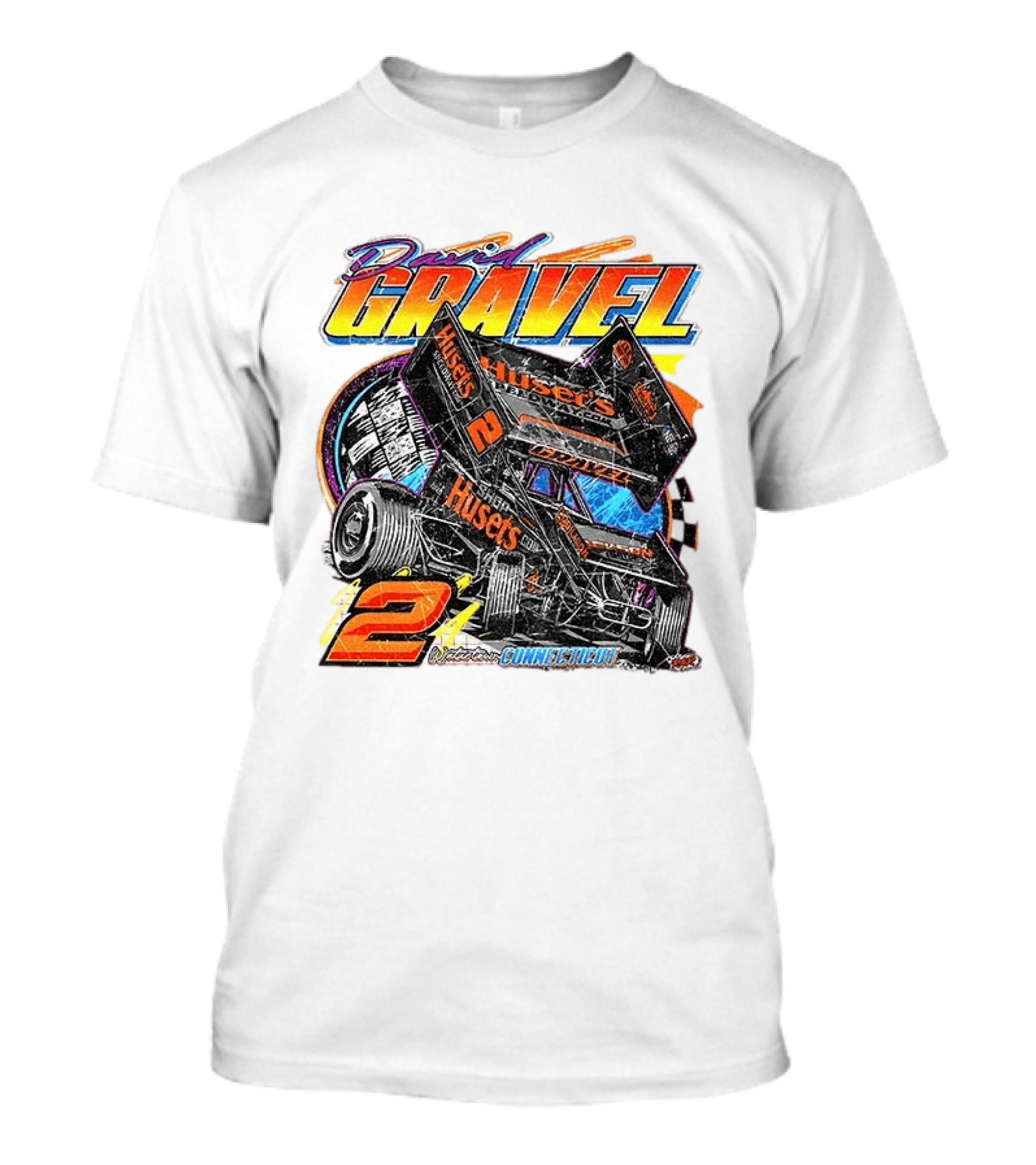David Gravel Sprint Car Huset's Speedway Racing Connecticut 2 Orange And Blue T-Shirt