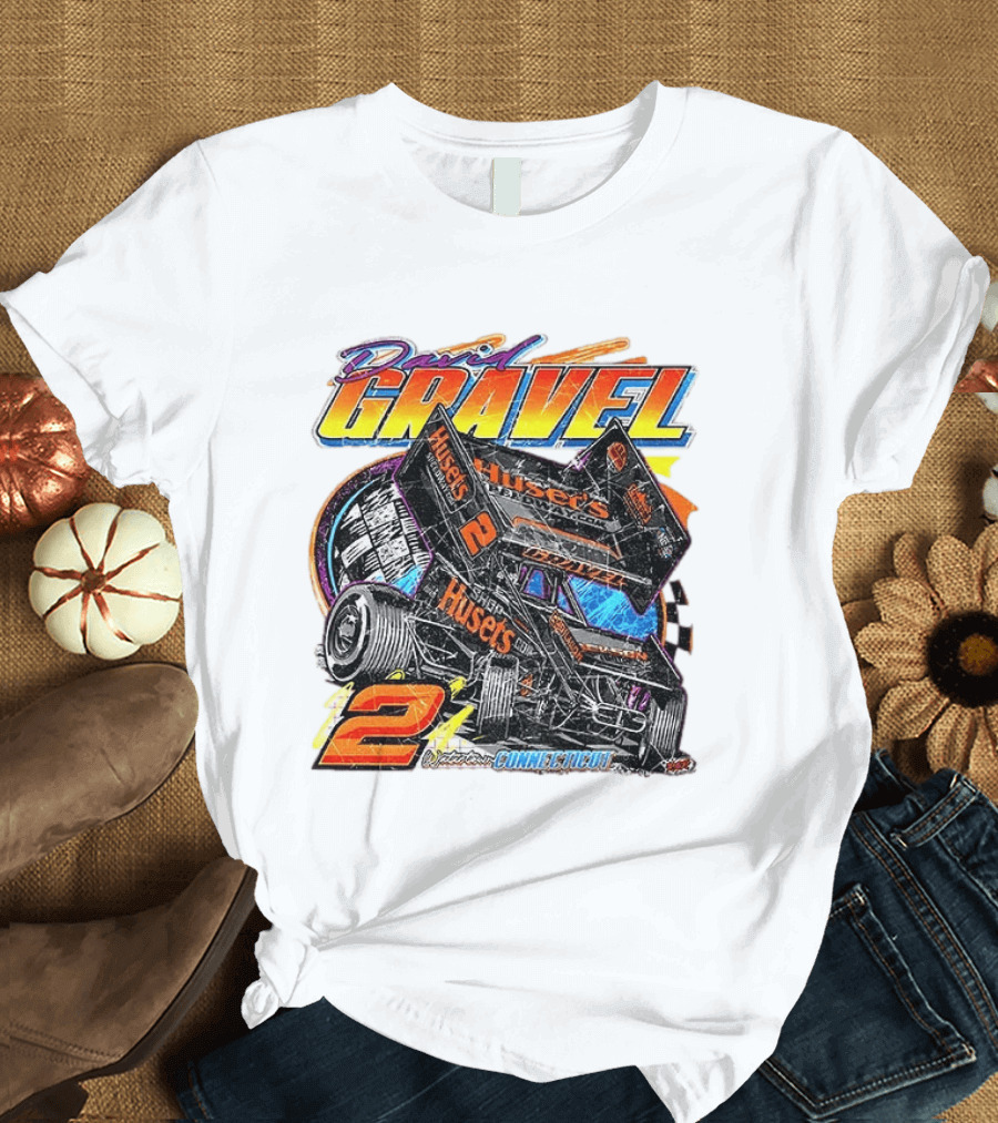 David Gravel Sprint Car Huset's Speedway Racing Connecticut 2 Orange And Blue T-Shirt