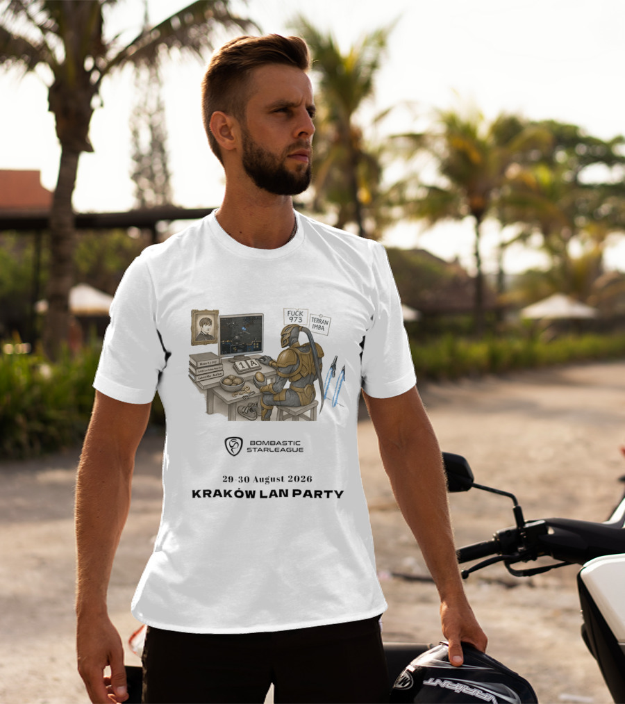 Bombastic StarLeague LAN Party Kraków August 2026 Terran Imba Micro Trap Nexus Gatewayman T-Shirt