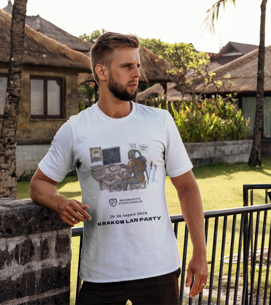 Bombastic StarLeague LAN Party Kraków August 2026 Terran Imba Micro Trap Nexus Gatewayman T-Shirt
