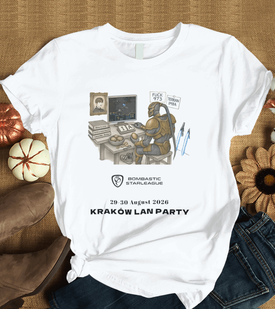 Bombastic StarLeague LAN Party Kraków August 2026 Terran Imba Micro Trap Nexus Gatewayman T-Shirt