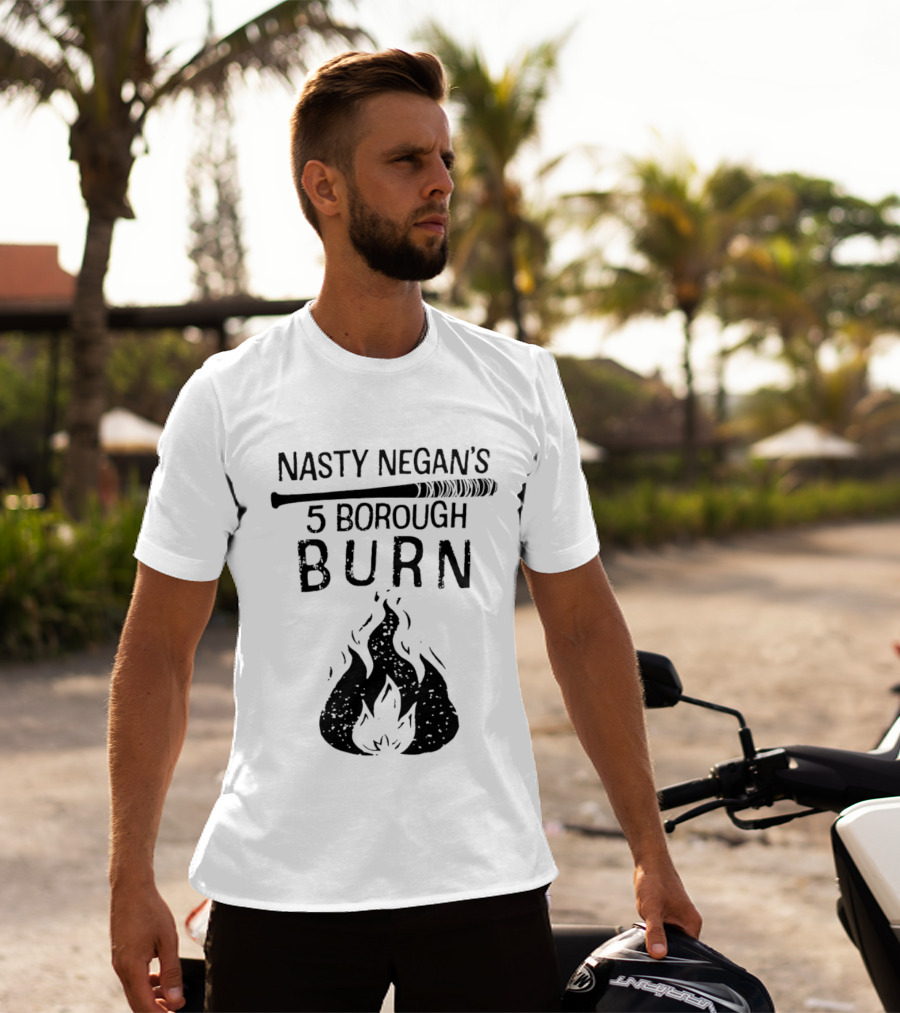 Nasty Negan's 5 Borough Burn Barbed Wire Bat Bonfire Flames T-Shirt