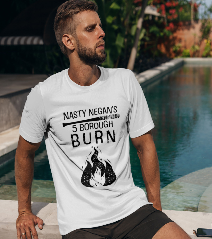 Nasty Negan's 5 Borough Burn Barbed Wire Bat Bonfire Flames T-Shirt