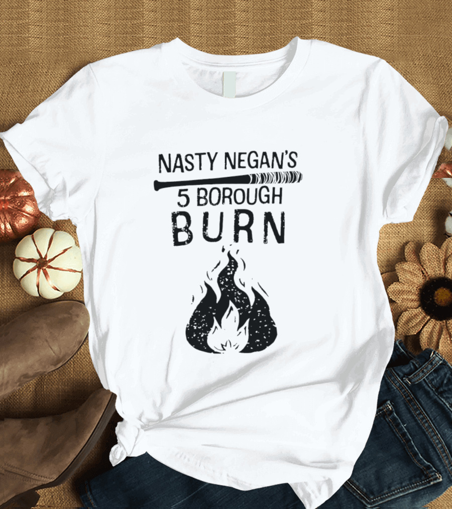 Nasty Negan's 5 Borough Burn Barbed Wire Bat Bonfire Flames T-Shirt